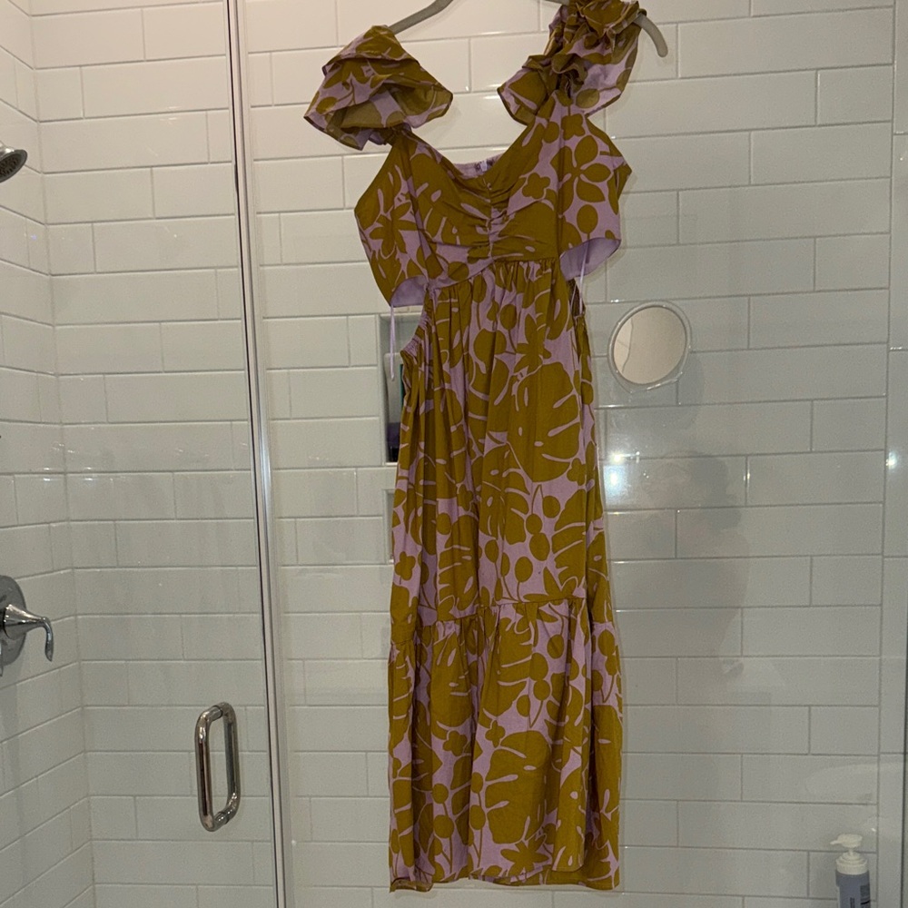 Aakaa Olive and Lavender Midi Dress
